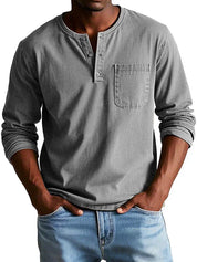 Men's Solid Henley T Shirt | Chest Pocket Button Placket Casual Wear-Men Shirt-Homefinn