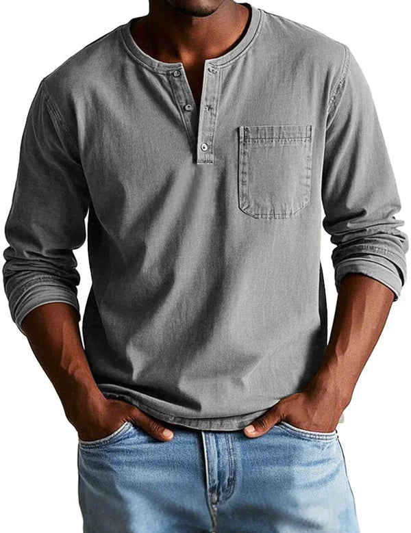 Men's Solid Henley T Shirt | Chest Pocket Button Placket Casual Wear-Men Shirt-Homefinn