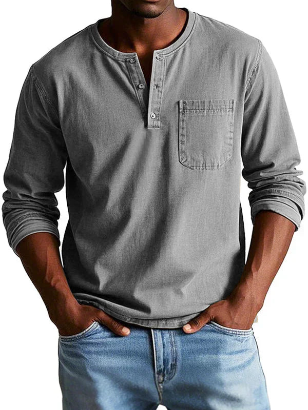 Men's Solid Henley T Shirt | Chest Pocket Button Placket Casual Wear-Men Shirt-Homefinn