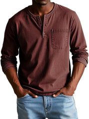 Men's Solid Henley T Shirt | Chest Pocket Button Placket Casual Wear-Men Shirt-Homefinn