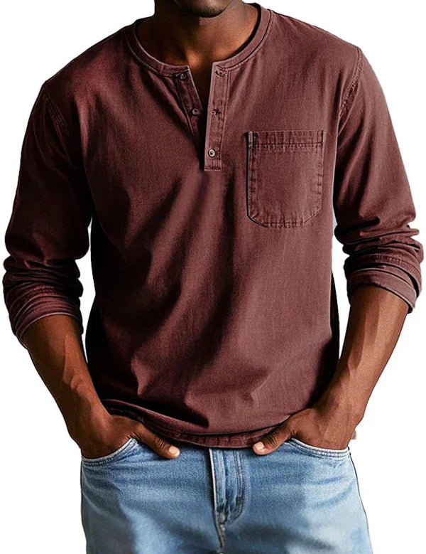 Men's Solid Henley T Shirt | Chest Pocket Button Placket Casual Wear-Men Shirt-Homefinn