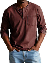 Men's Solid Henley T Shirt | Chest Pocket Button Placket Casual Wear