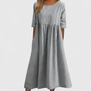Women Maxi Dress | Round Neck Pocket Casual Wear-Women Dress-Homefinn