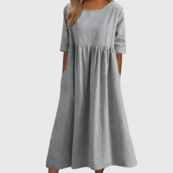 Women Maxi Dress | Round Neck Pocket Casual Wear-Women Dress-Homefinn