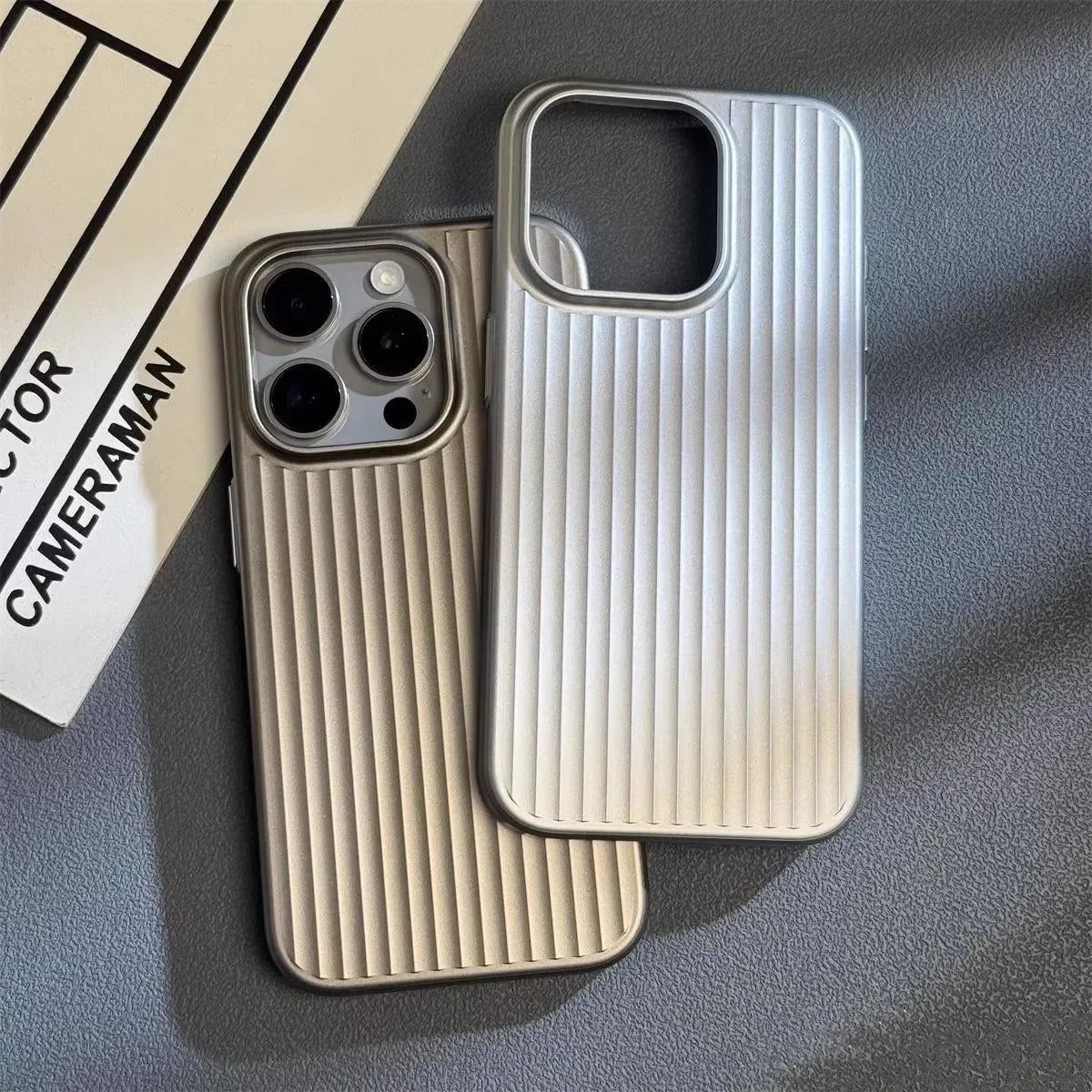 Minimalist Metallic Phone Case With Ribbed Texture - Image 6