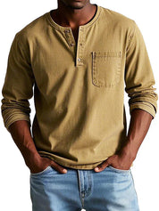 Men's Solid Henley T Shirt | Chest Pocket Button Placket Casual Wear-Men Shirt-Homefinn