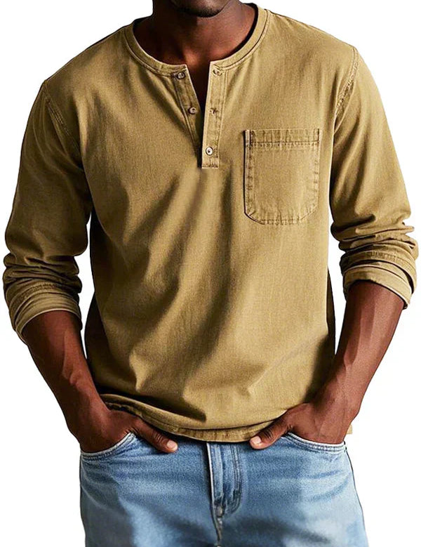 Men's Solid Henley T Shirt | Chest Pocket Button Placket Casual Wear-Men Shirt-Homefinn