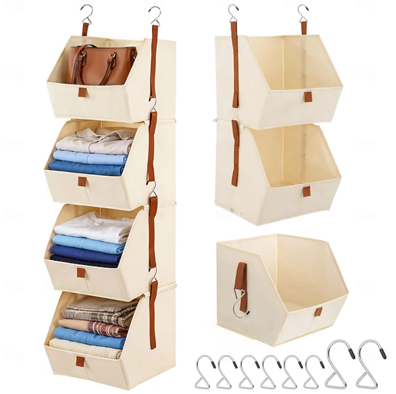 Hanging Open Front Storage Organiser | Multi Tier Baskets Hooks Wardrobe Storage-Hanging Storage Organizer-Homefinn