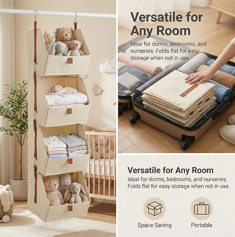 Hanging Open Front Storage Organiser | Multi Tier Baskets Hooks Wardrobe Storage-Hanging Storage Organizer-Homefinn