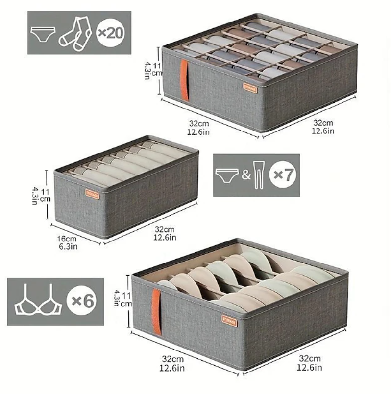 Rectangular Compartment Drawer Organiser | Divided Sections Carry Handle Clothing Storage
