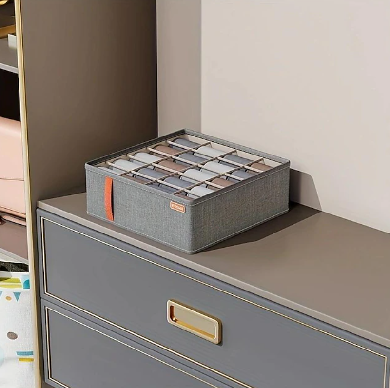 Rectangular Compartment Drawer Organiser | Divided Sections Carry Handle Clothing Storage