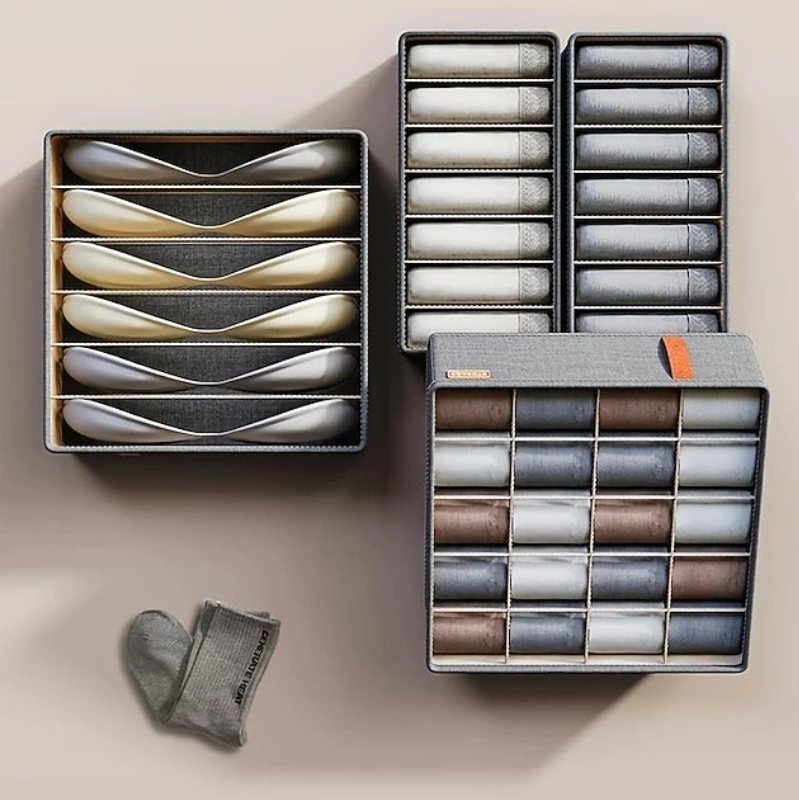 Rectangular Compartment Drawer Organiser | Divided Sections Carry Handle Clothing Storage