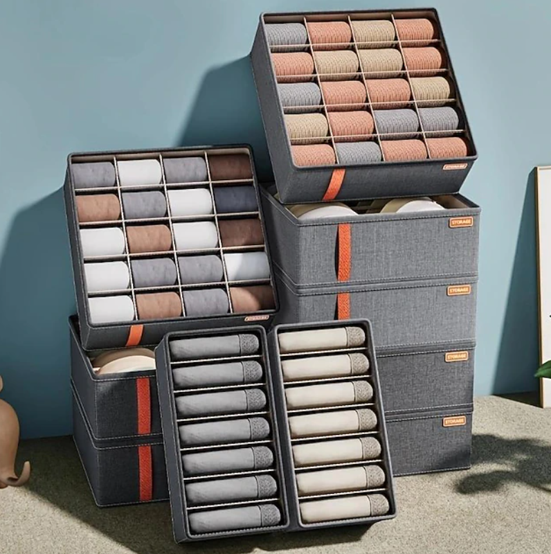 Rectangular Compartment Drawer Organiser | Divided Sections Carry Handle Clothing Storage