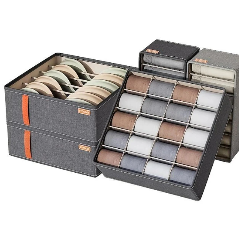Rectangular Compartment Drawer Organiser | Divided Sections Carry Handle Clothing Storage