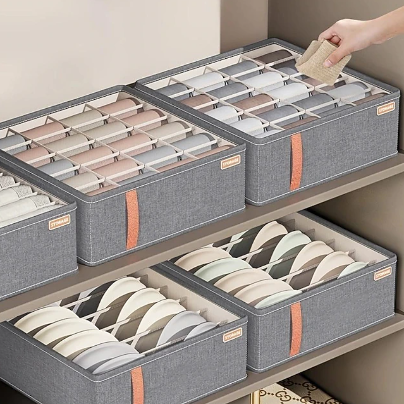 Rectangular Compartment Drawer Organiser | Divided Sections Carry Handle Clothing Storage