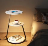LED Floor Lamp Side Table | Round Top Shelf Bedside Lighting