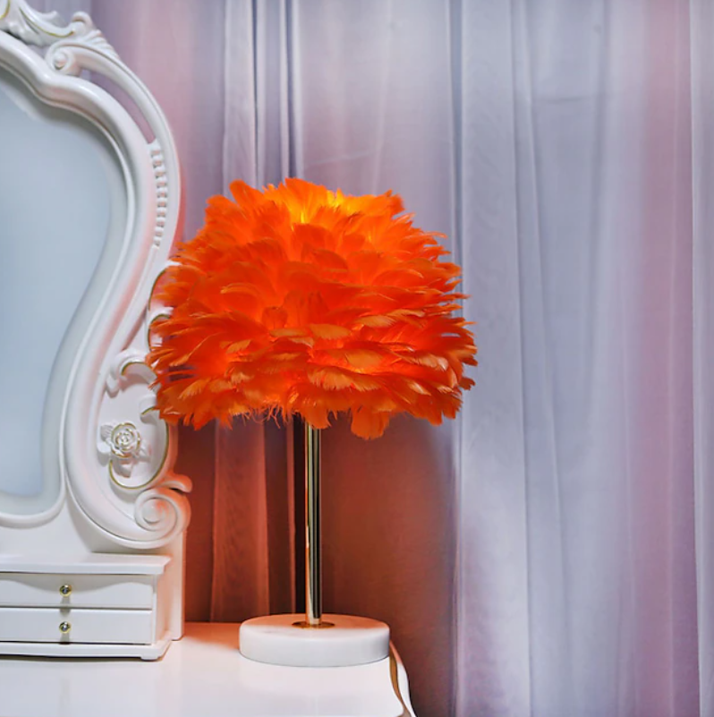 Feather Table Lamp | Layered Shade Round Base Indoor Lighting-Table Lamp-Homefinn