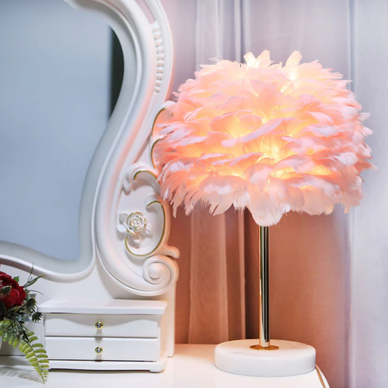 Feather Table Lamp | Layered Shade Round Base Indoor Lighting