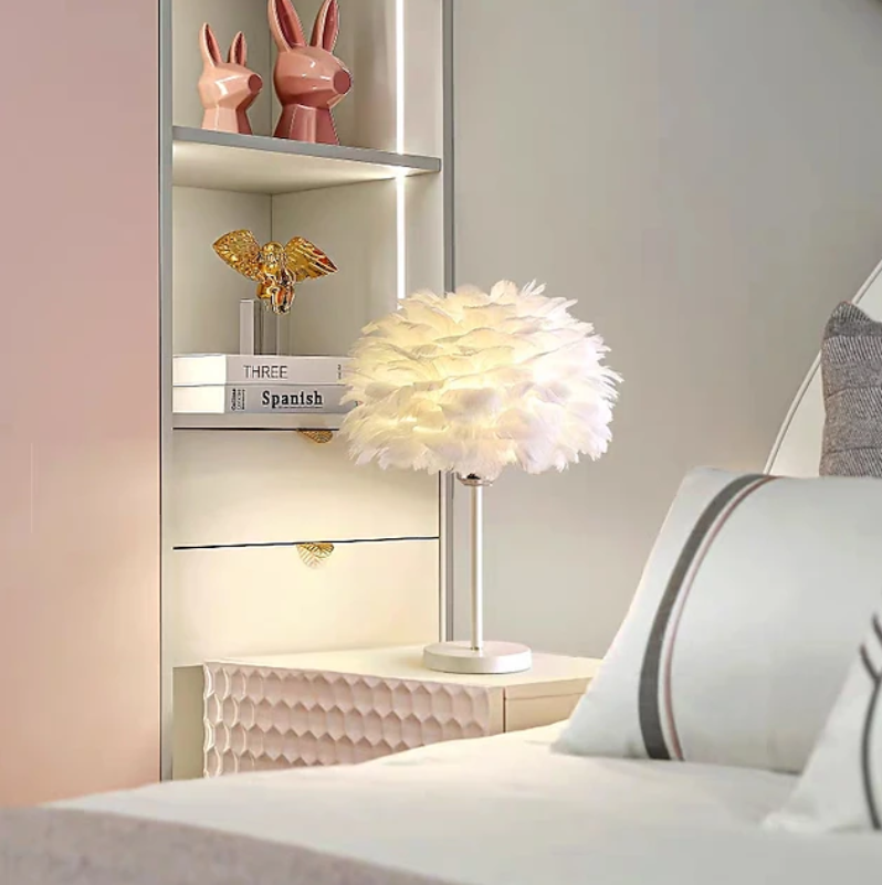 Feather Table Lamp | Layered Shade Round Base Indoor Lighting