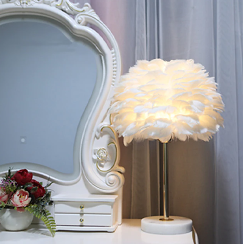 Feather Table Lamp | Layered Shade Round Base Indoor Lighting-Table Lamp-Homefinn