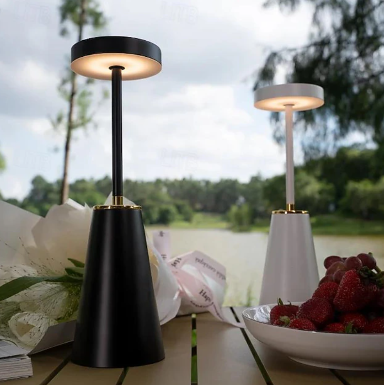 Cordless LED Table Lamp | Circular Light Head Tapered Base Tabletop Lighting-Table Lamp-Homefinn