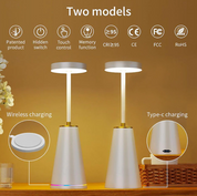 Cordless LED Table Lamp | Circular Light Head Tapered Base Tabletop Lighting