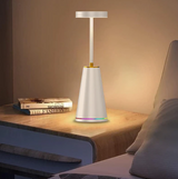 Cordless LED Table Lamp | Circular Light Head Tapered Base Tabletop Lighting