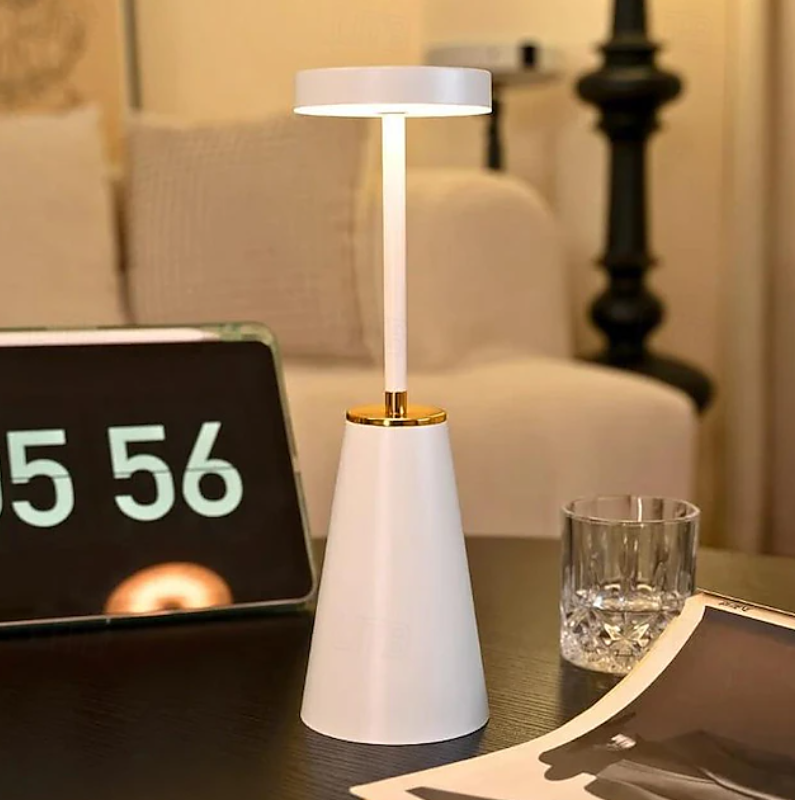 Cordless LED Table Lamp | Circular Light Head Tapered Base Tabletop Lighting-Table Lamp-Homefinn