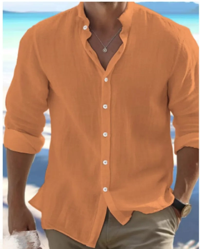 Men's Solid Stand Collar Shirt | Button Front Long Sleeves Casual Wear-Men Shirt-Homefinn