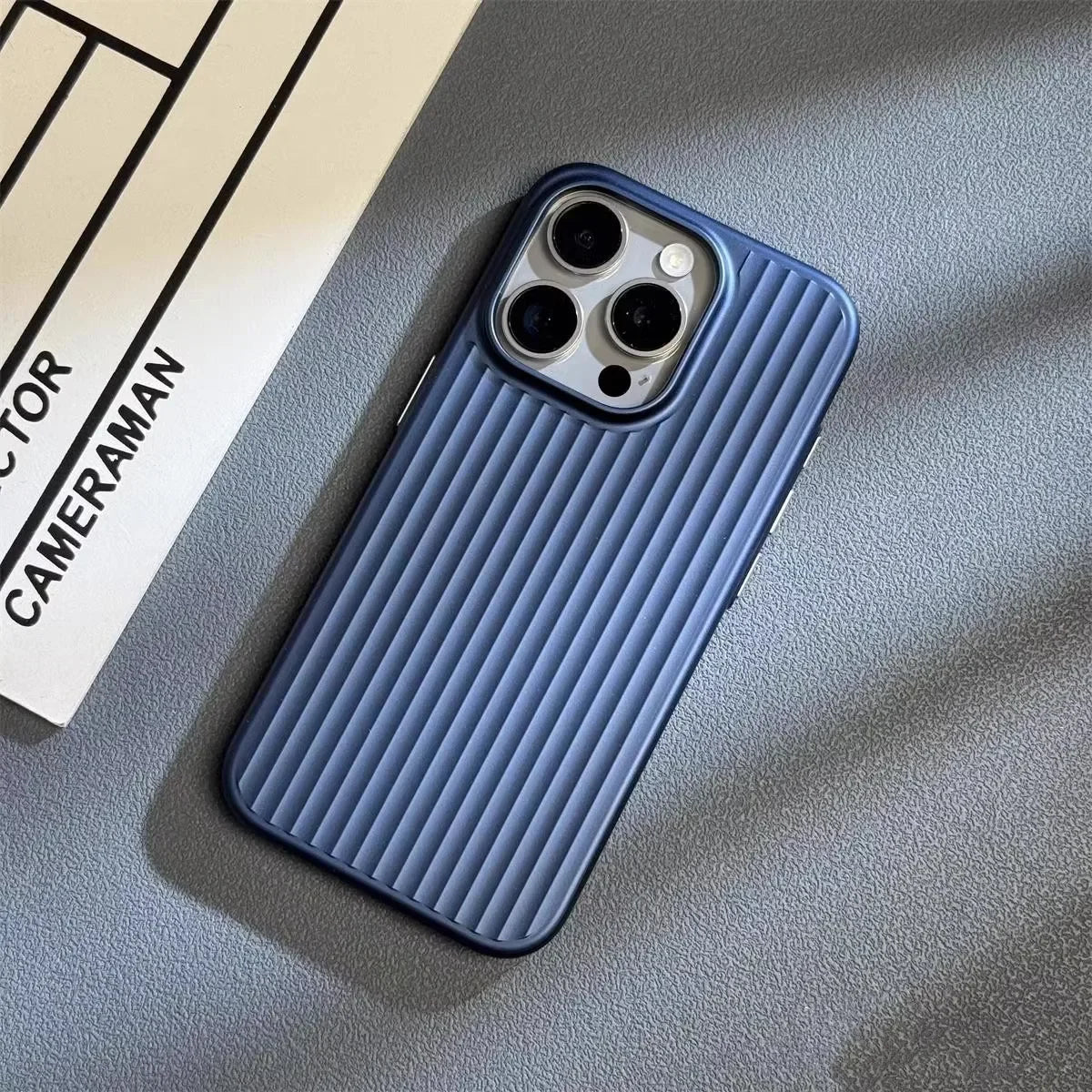Minimalist Metallic Phone Case With Ribbed Texture - Image 3