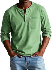 Men's Solid Henley T Shirt | Chest Pocket Button Placket Casual Wear-Men Shirt-Homefinn