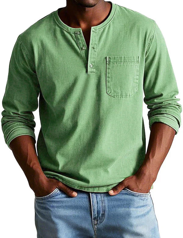 Men's Solid Henley T Shirt | Chest Pocket Button Placket Casual Wear-Men Shirt-Homefinn