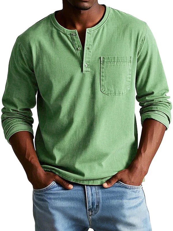 Men's Solid Henley T Shirt | Chest Pocket Button Placket Casual Wear-Men Shirt-Homefinn