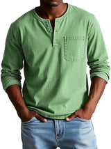 Men's Solid Henley T Shirt | Chest Pocket Button Placket Casual Wear