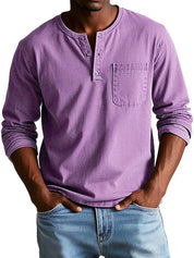 Men's Solid Henley T Shirt | Chest Pocket Button Placket Casual Wear-Men Shirt-Homefinn