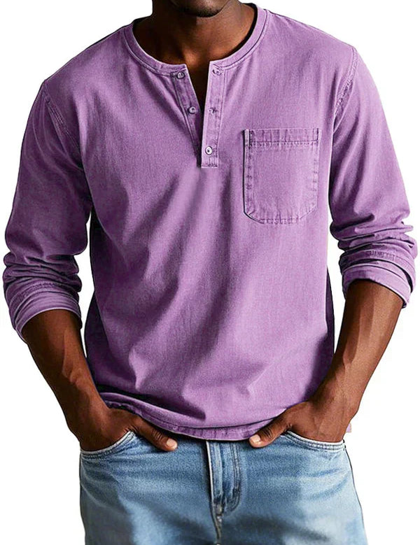 Men's Solid Henley T Shirt | Chest Pocket Button Placket Casual Wear-Men Shirt-Homefinn