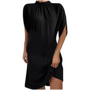 Women Solid Mini Dress | High Neck Draped Everyday Wear