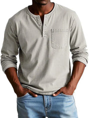 Men's Solid Henley T Shirt | Chest Pocket Button Placket Casual Wear-Men Shirt-Homefinn