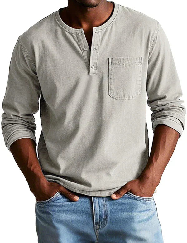 Men's Solid Henley T Shirt | Chest Pocket Button Placket Casual Wear-Men Shirt-Homefinn