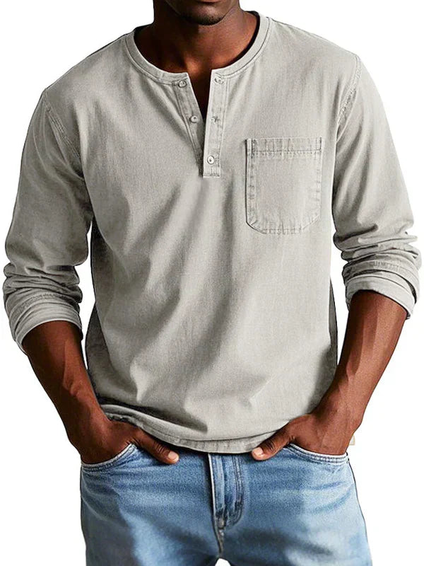 Men's Solid Henley T Shirt | Chest Pocket Button Placket Casual Wear-Men Shirt-Homefinn