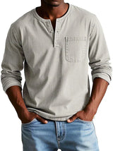 Men's Solid Henley T Shirt | Chest Pocket Button Placket Casual Wear