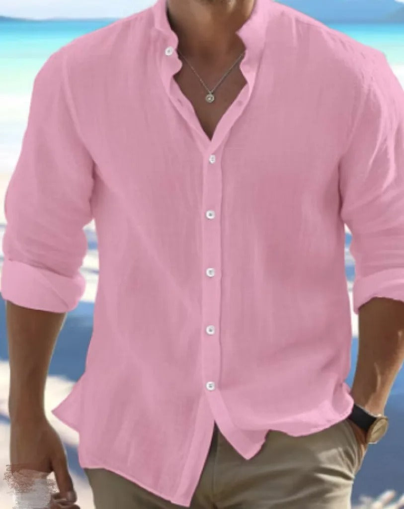 Men's Solid Stand Collar Shirt | Button Front Long Sleeves Casual Wear-Men Shirt-Homefinn