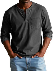 Men's Solid Henley T Shirt | Chest Pocket Button Placket Casual Wear-Men Shirt-Homefinn