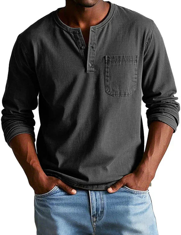 Men's Solid Henley T Shirt | Chest Pocket Button Placket Casual Wear-Men Shirt-Homefinn