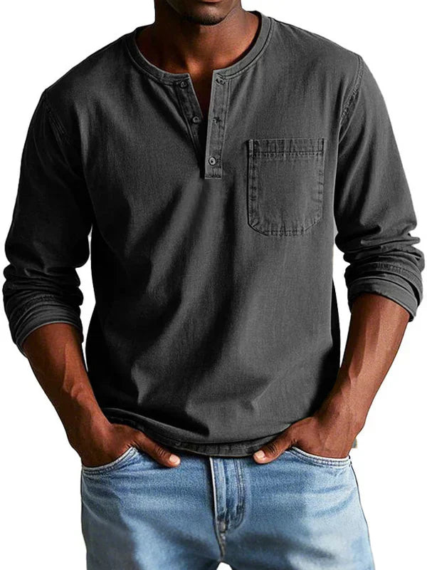 Men's Solid Henley T Shirt | Chest Pocket Button Placket Casual Wear-Men Shirt-Homefinn