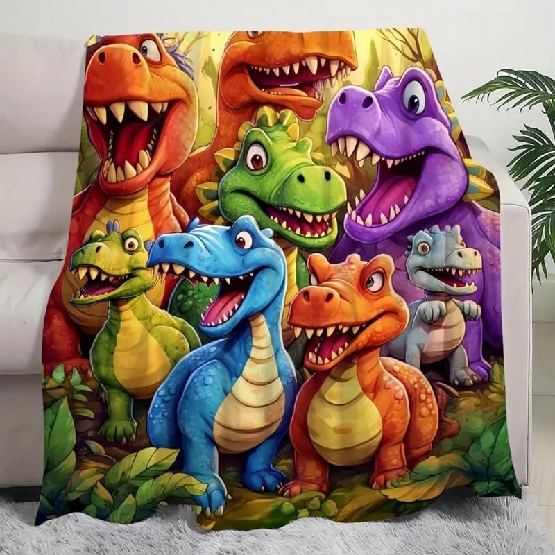 Dinosaur Blanket | Colourful Throw Blanket-Blanket-Homefinn