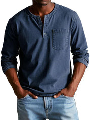 Men's Solid Henley T Shirt | Chest Pocket Button Placket Casual Wear-Men Shirt-Homefinn