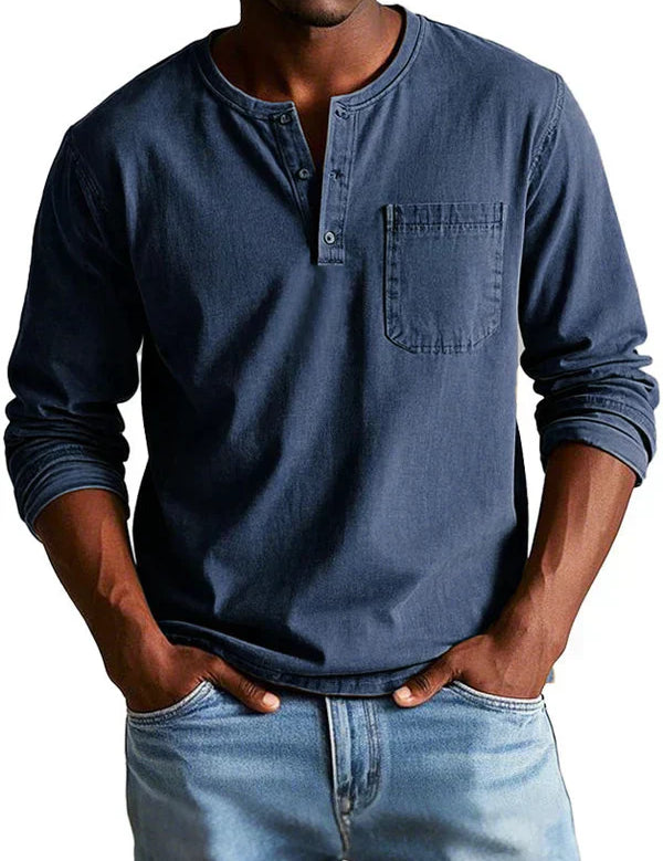 Men's Solid Henley T Shirt | Chest Pocket Button Placket Casual Wear-Men Shirt-Homefinn