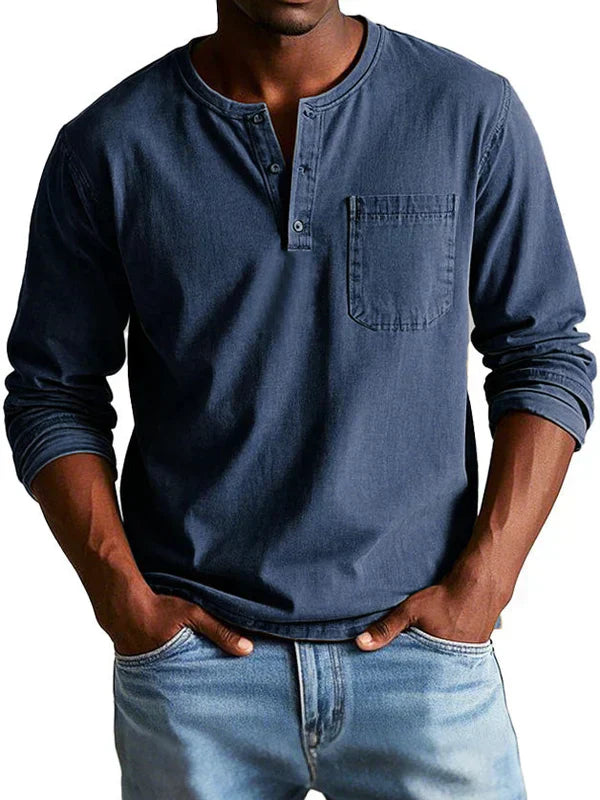 Men's Solid Henley T Shirt | Chest Pocket Button Placket Casual Wear-Men Shirt-Homefinn