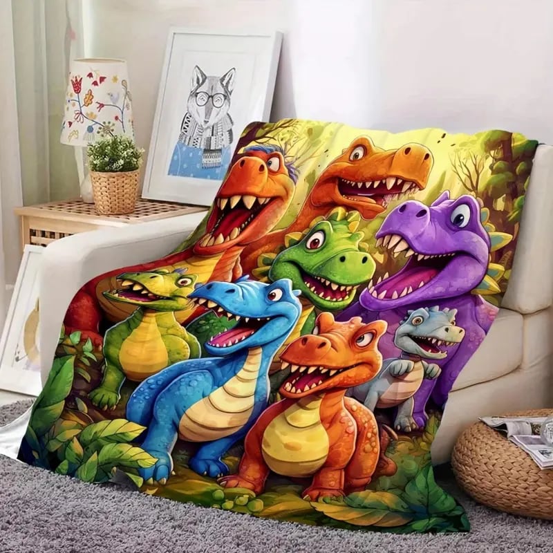 Dinosaur Blanket | Colourful Throw Blanket-Blanket-Homefinn